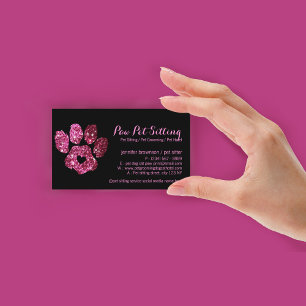 Paw Pet Sitter Grooming Glitzer Pink Black Dog Kat Visitenkarte