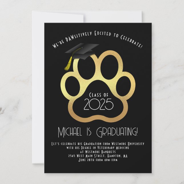 Paw Pet Veterinarian Graduation Party Einladung (Vorderseite)