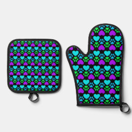 Paw Print and Heart Ofenhandschuh & Topflappen-Set