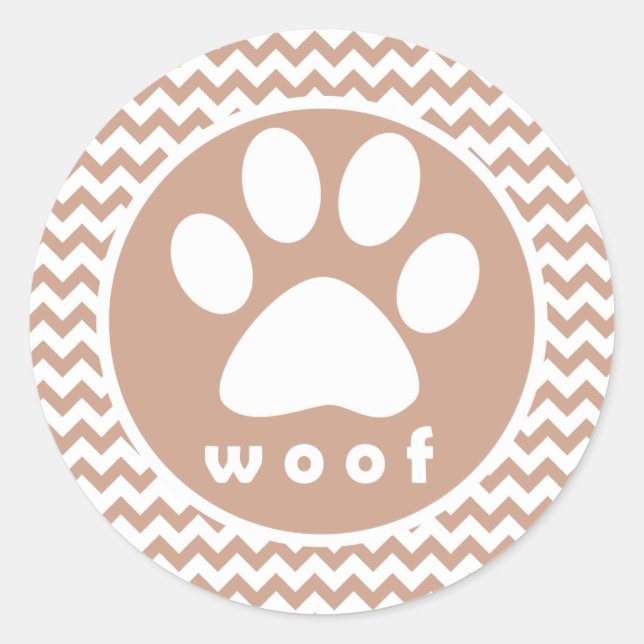 Paw Print; braun Zickzack Runder Aufkleber (Vorderseite)