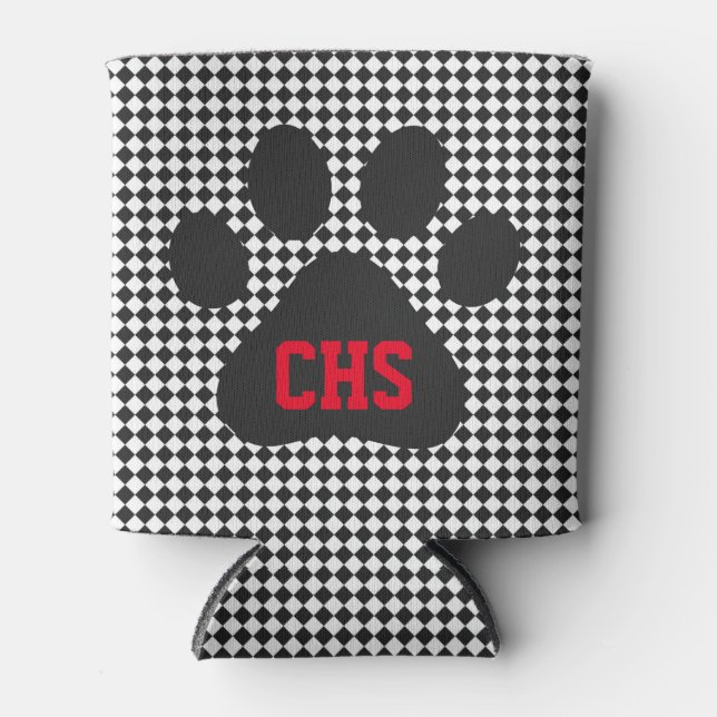 Paw Print Checkerboard School INITIALS Team Colors Dosenkühler (Vorderseite)