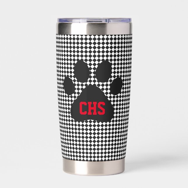 Paw Print Checkerboard School INITIALS Team Colors Thermobecher (Vorderseite)