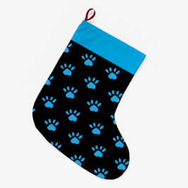 Paw Print Christmas Strumpf (schwarz & blau) Großer Weihnachtsstrumpf