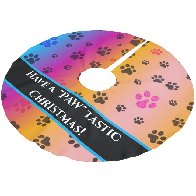 Paw Print Christmas Tree Skirt Polyester Weihnachtsbaumdecke (Schrägansicht)