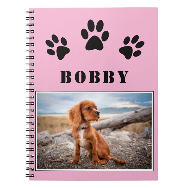 Paw Print Dog Pet Photo and Name Notizblock (Vorderseite)