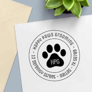 Paw Print Grooming Business Round Address Permastempel