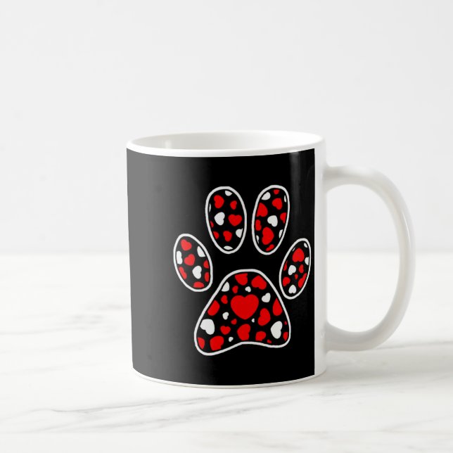 Paw Print Heart Pattern Valentines Day Cute Dog Pu Kaffeetasse (Rechts)