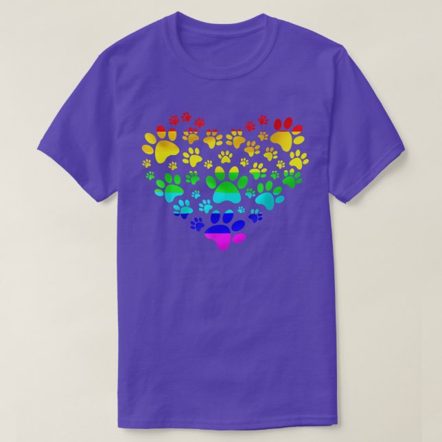 Paw Print Heartbeat Rainbow Inspiriert Dog Paw Pri T-Shirt (Design vorne)