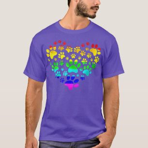 Paw Print Heartbeat Rainbow Inspiriert Dog Paw Pri T-Shirt