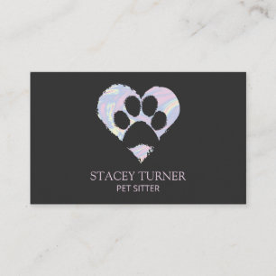 Paw Print Holographic Heart Pet Sitter Dog Walker Visitenkarte