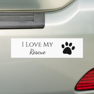 Paw Print I Liebe My Rescue Schwarz-weiß Autoaufkleber
