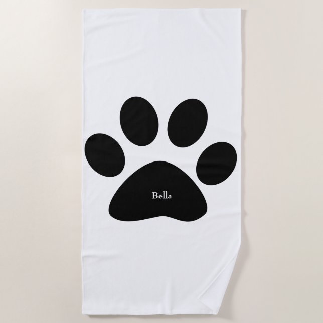 Paw Print Large Pattern Individuelle Name Schwarz- Strandtuch (Vorderseite)