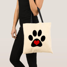 Paw Print Liebe Red Heart Tote Bag