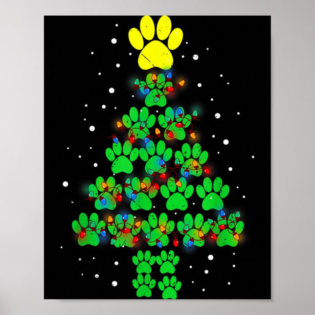 Paw Print Merry Christmas Tree Lights Dog Or Cat M Poster (Vorne)