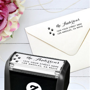 Paw Print Modern Script Family Name Rücksendeadres Permastempel