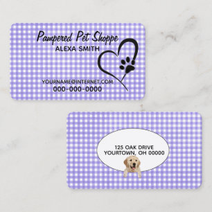Paw Print on Gingham for Pet Grooming Visitenkarte