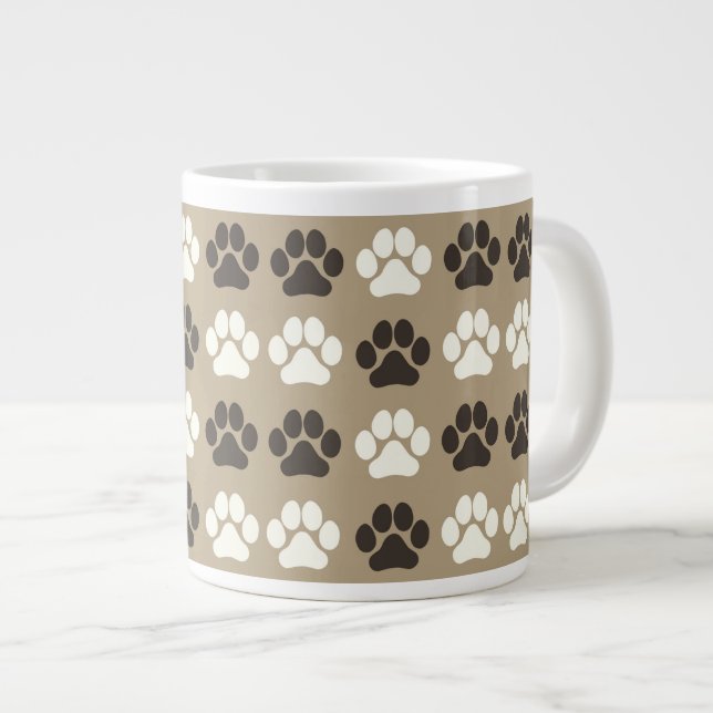 Paw Print Pattern Earthy Sand Jumbo-Tasse (Vorderseite Rechts)