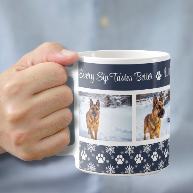 Paw Print Pattern Navy Blue 4 Dog Foto Kaffeetasse (Von Creator hochgeladen)