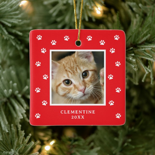 Paw Print Pet Photo Christmas Ornament (Baum)