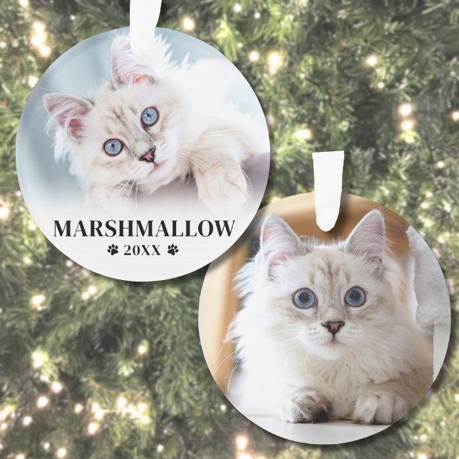 Paw Print Pet Weihnachtskatze Name Foto Ornament (Paw Print Pet Christmas Cat Name Photo Ornament)