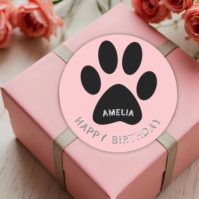 Paw Print Pink Happy Birthday Sticker mit Name (Von Creator hochgeladen)