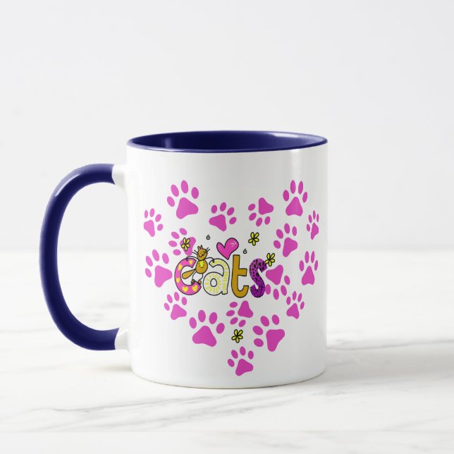Paw Print Pink Heart White Handle Keramik Tasse 11 (Links)