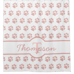 Paw Print Rose Gold Glitzer Monogram Cat Paw Duschvorhang