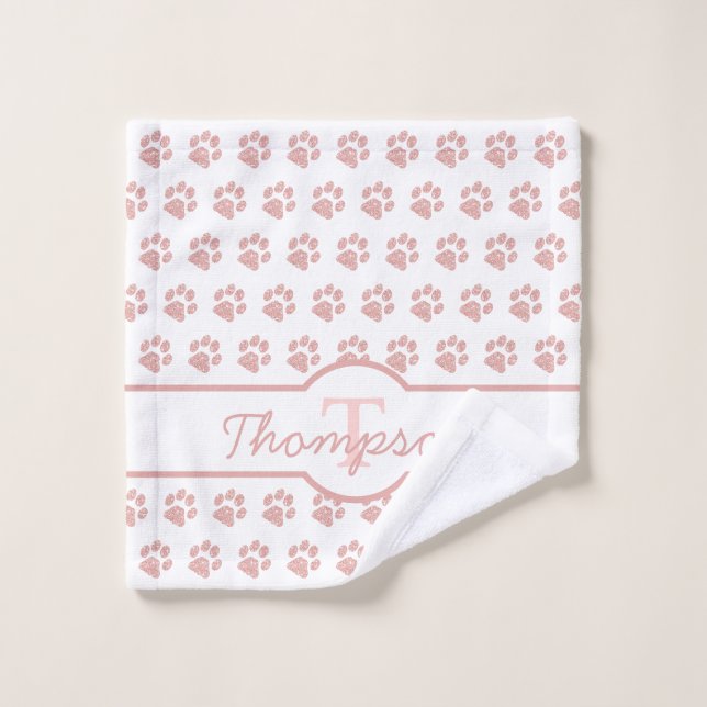 Paw Print Rose Gold Glitzer Monogram Cat Paw Waschlappen (Waschlappen)