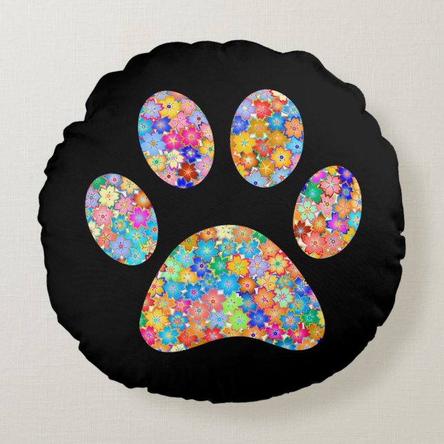Paw Print Rundes Kissen (Vorderseite)