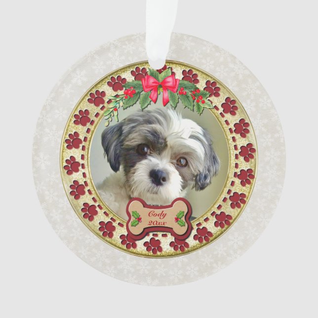 Paw Prints and Gold Frame Custom Pet Photo Ornament (Vorderseite)