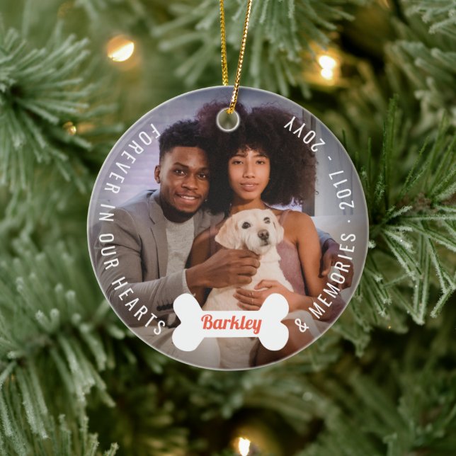 Paw Prints & Bones Hund Lover Pet Memorial Foto Keramik Ornament (Baum)