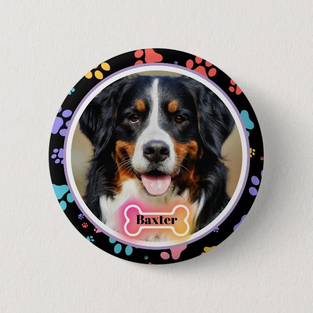 Paw Prints Custom Pet Photo and Name  Button (Vorderseite)