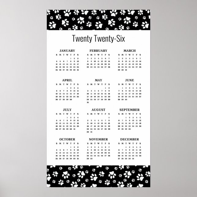 Paw Prints Design 2026 Calendar Poster (Vorne)