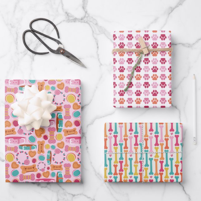 Paw Prints Dog Herzwine Geschenkpapier Set (Vorderseite)