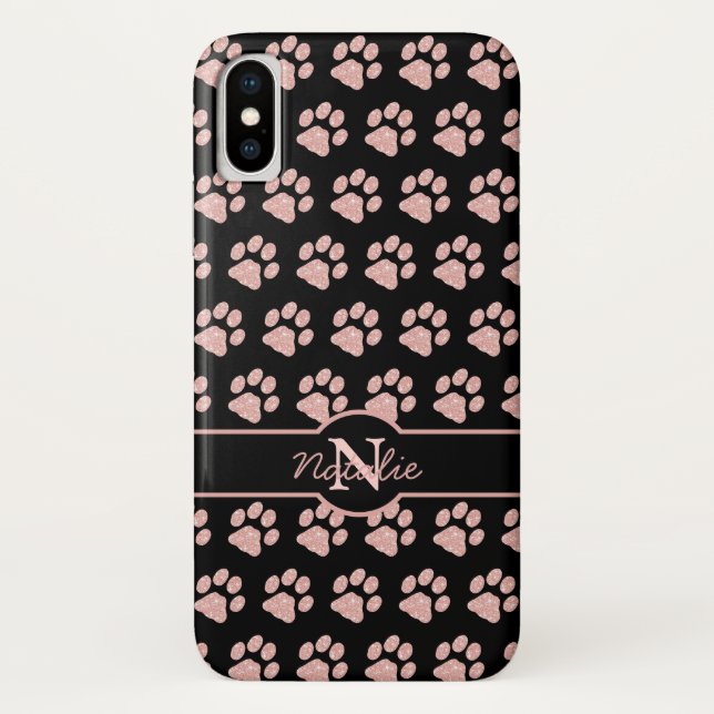Paw Prints Glitzer Rose Gold Stilvolle Monogramm H Case-Mate iPhone Hülle (Rückseite)