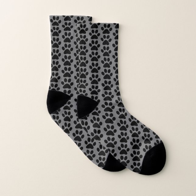 Paw Prints Gray Black Animal Patterns Niedlich Socken (Paar)