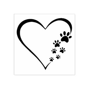 Paw Prints Heart Wood Art Briefmarke Gummistempel