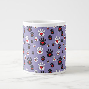 Paw Prints mit roten Herzen auf blau Jumbo-Tasse