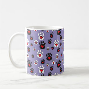 Paw Prints mit roten Herzen auf blau Kaffeetasse