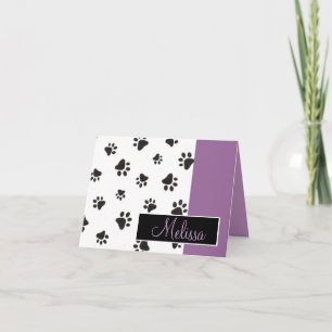 Paw Prints Note Card with Name