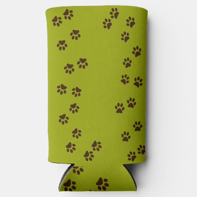 Paw Prints Olive Seltzer Can Cooler Selters Dosenkühler (Vorderseite)