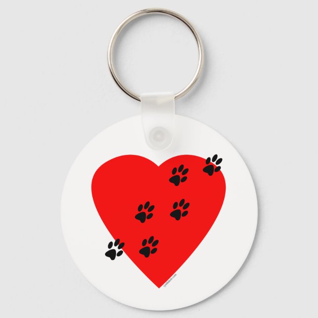 Paw Prints on my Heart - Red Schlüsselanhänger (Vorderseite)
