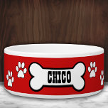 Paw Prints Personalisiert Pet Bowl Napf<br><div class="desc">Super niedliche,  personalisierte Rot-Weiß-Hundeschüssel.</div>