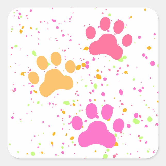 Paw Prints, Pinks Gelbe Splashes_Fun Stickers (Vorderseite)