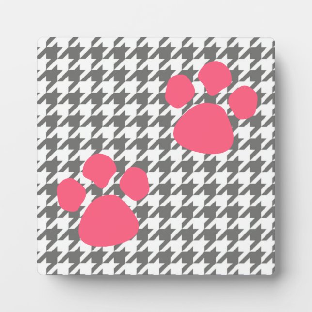 Paw Prints Plaque - Graurosa Hahnentrittmuster Fotoplatte (Vorderseite)