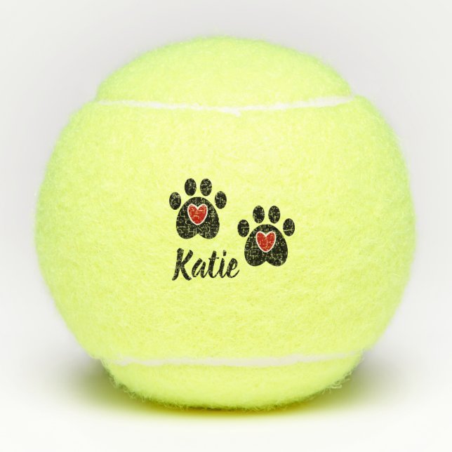 Paw Prints Red Hearts Tennisbälle (Vorderseite)