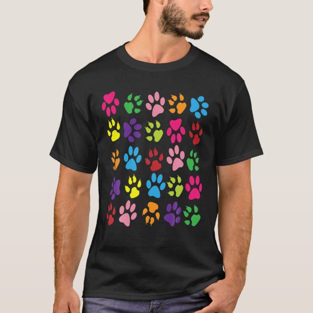 Paw Prints T Shirt Hunde Katzen Tiere Farbiges T-S (Vorderseite)