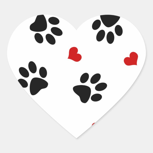 Paw Prints und Herz Herz-Aufkleber (Vorderseite)