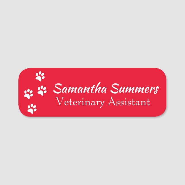 Paw Prints Vet Veterinary Business Groomer Namensschild (Vorderseite)