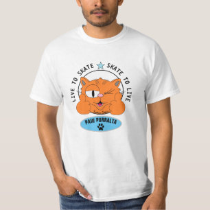 Paw Purralta Cartoon Cat Skateboarding T - Shirt